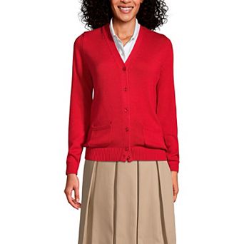 Women's Lands' End School Uniform Button Front V-Neck Cardigan Sweater