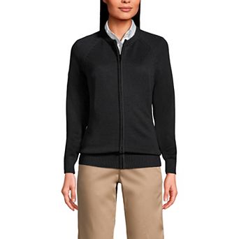 Women's Lands' End School Uniform Zipper-Front Cardigan Sweater