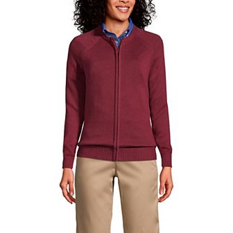 Women's Lands' End School Uniform Zipper-Front Cardigan Sweater