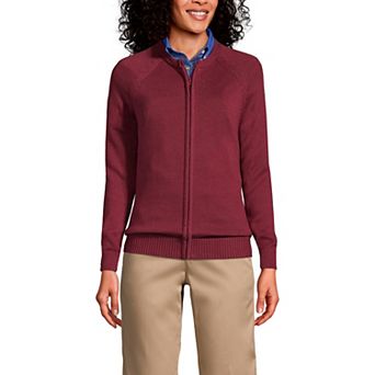 Women's Lands' End School Uniform Zipper-Front Cardigan Sweater