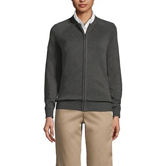 Women's Lands' End School Uniform Zipper-Front Cardigan Sweater