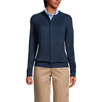 Women's Lands' End School Uniform Zipper-Front Cardigan Sweater