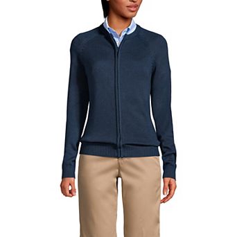Women's Lands' End School Uniform Zipper-Front Cardigan Sweater
