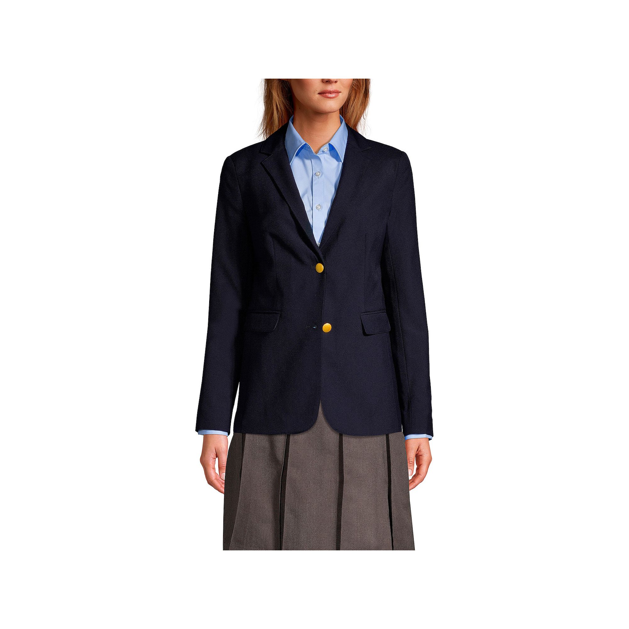 Womens Lands End School Uniform Hopsack 2-Button Blazer Jacket, Deep Blue