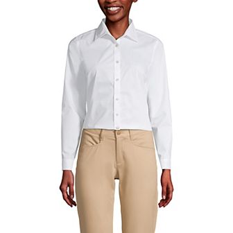 Women's Lands' End School Uniform No Gape® Long Sleeve Collared Stretch Shirt