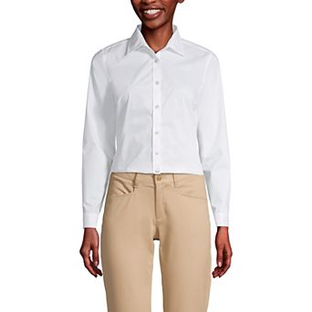 Women's Lands' End School Uniform No Gape® Long Sleeve Collared Stretch Shirt