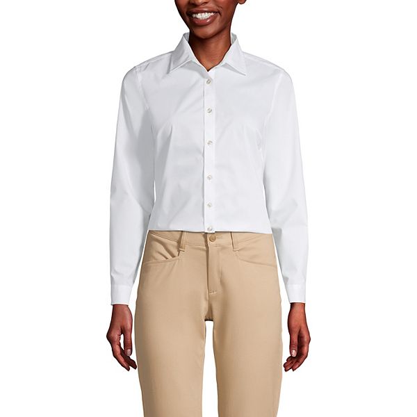 Women's Lands' End School Uniform No Gape® Long Sleeve Collared Stretch ...