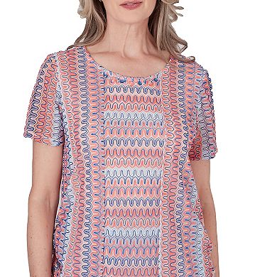 Women's Alfred Dunner Wavy Stripe Print Textured Side Ruched Top