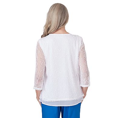 Women's Alfred Dunner Layered Popcorn Mesh Long Sleeve Top with Necklace