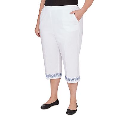 Plus Size Alfred Dunner Pull-On Embroidered Border Cuff Capri Pants