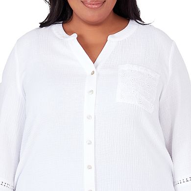 Plus Size Alfred Dunner Flowy Gauze Button Down V-Neck Top