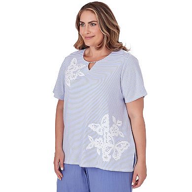 Plus Size Alfred Dunner Mini Stripe Butterfly Lace Embroidery Short ...