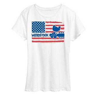Women's Woodstock American Flag Logo Graphic Tee
