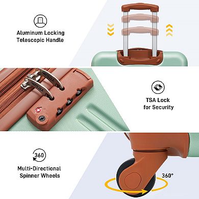 2 Pcs 24" Horizontal Stripe Hardshell Spinner  Luggage Set With Handbag, Tsa Lock