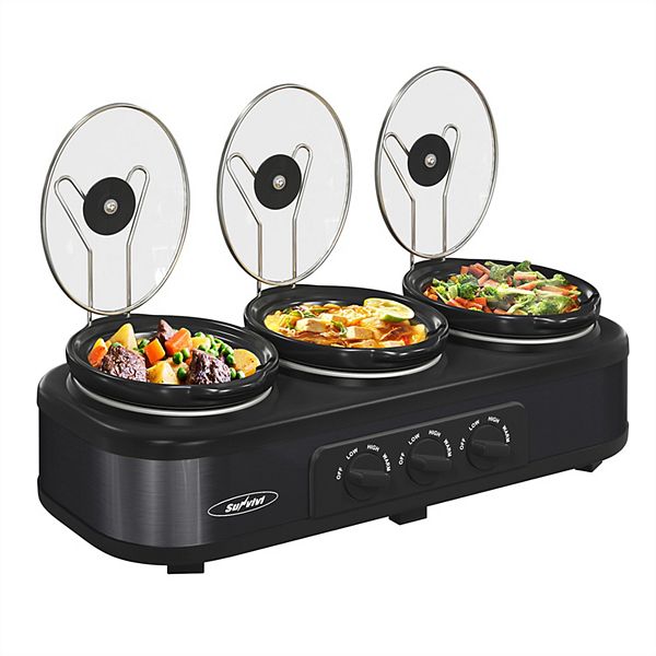 4.5qt Electric Small Crock Pot Triple Slow Cooker Buffet, Black