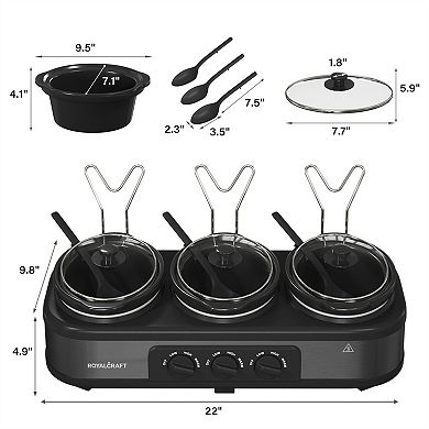 4.5-qt Electric Small Crock Pot Triple Slow Cooker Buffet, Black
