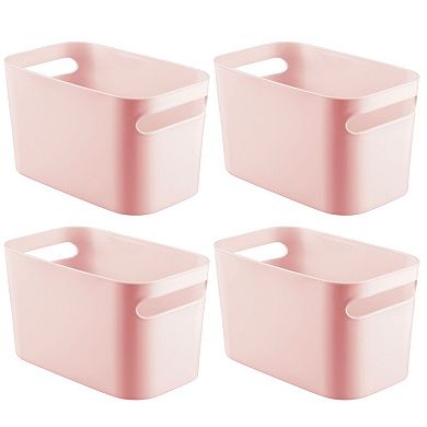 mDesign Deep Plastic Bath Storage Bin with Handles, 10" Long, 4 Pack, Light Pink
