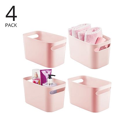 mDesign Deep Plastic Bath Storage Bin with Handles, 10" Long, 4 Pack, Light Pink