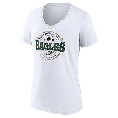 Women's Fanatics Branded White Philadelphia Eagles St. Patrick's Day Lucky V-Neck T-Shirt