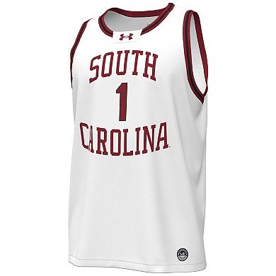 Men's Under Armour #1 White South Carolina Gamecocks Throwback Replica Basketball Jersey