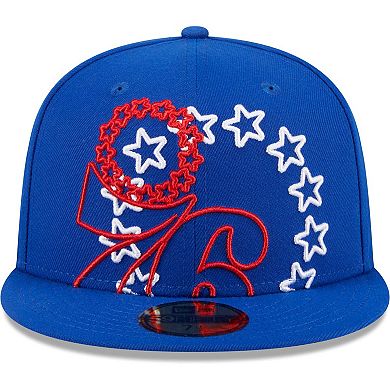 Men's New Era Royal Philadelphia 76ers Game Day Hollow Logo Mashup 59FIFTY Fitted Hat