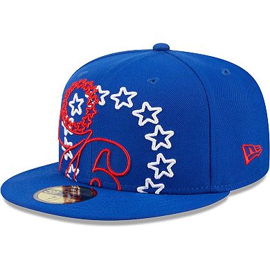 Men's New Era Royal Philadelphia 76ers Game Day Hollow Logo Mashup 59FIFTY Fitted Hat