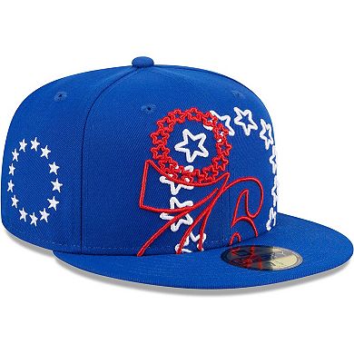 Men's New Era Royal Philadelphia 76ers Game Day Hollow Logo Mashup 59FIFTY Fitted Hat