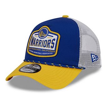 Men's New Era Royal/Gold Golden State Warriors 2024 NBA All-Star Game A-Frame 9FORTY Trucker Hat
