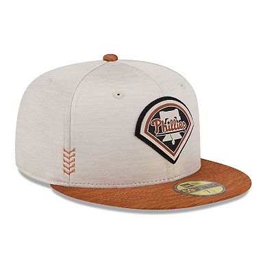 Men's New Era Stone/Brown Philadelphia Phillies 2024 Clubhouse 59FIFTY Fitted Hat