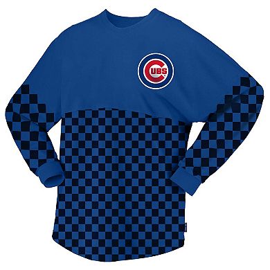 Women's Spirit Jersey Royal Chicago Cubs Checker Print Long Sleeve T-Shirt
