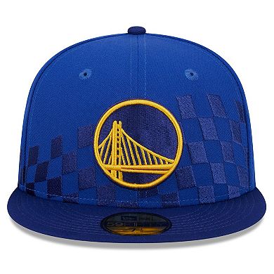 Men's New Era Royal Golden State Warriors Rally Drive Checkerboard 59FIFTY Crown Fitted Hat