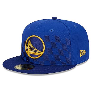 Men's New Era Royal Golden State Warriors Rally Drive Checkerboard 59FIFTY Crown Fitted Hat