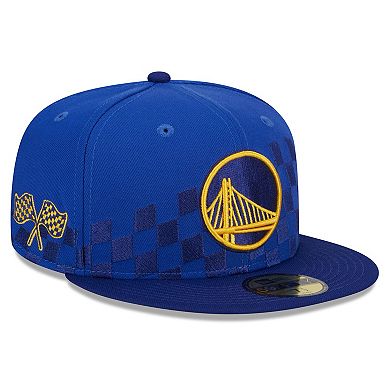 Men's New Era Royal Golden State Warriors Rally Drive Checkerboard 59FIFTY Crown Fitted Hat