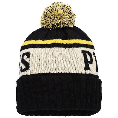 Men's American Needle Black/White Pittsburgh Penguins Pillow Line Cuffed Knit Hat with Pom