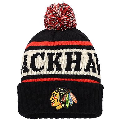 Men's American Needle Black/White Chicago Blackhawks Pillow Line Cuffed Knit Hat with Pom