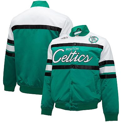Men's Mitchell & Ness Kelly Green/White Boston Celtics Big & Tall Heavyweight Full-Snap Satin Jacket