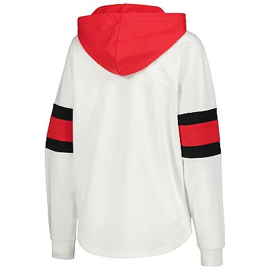 Women's G-III 4Her by Carl Banks White/Red Detroit Red Wings Goal Zone Long Sleeve Lace-Up Hoodie T-Shirt