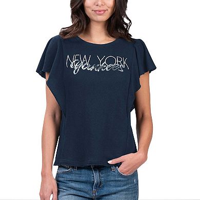 Women's G-III 4Her by Carl Banks Navy New York Yankees Crowd Wave T-Shirt