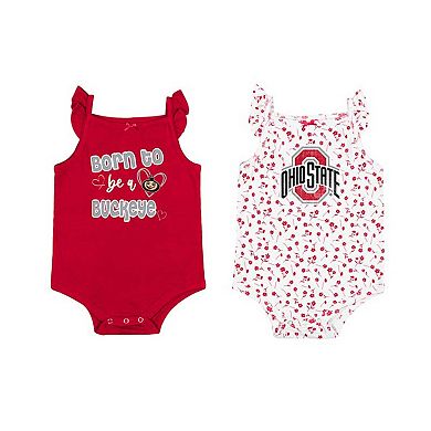 Girls Newborn & Infant Colosseum Scarlet/White Ohio State Buckeyes Two-Pack Hopper Ruffle Bodysuit Set