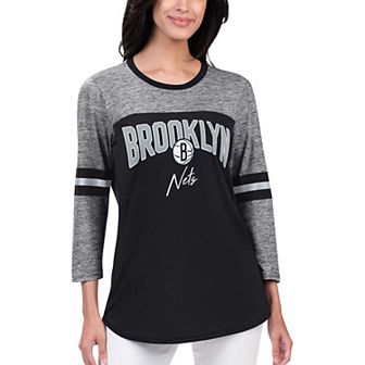 Women's G-III 4Her by Carl Banks Black Brooklyn Nets Play the Game Three-Quarter Sleeve T-Shirt