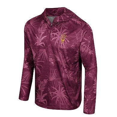 Men's Colosseum Maroon Arizona State Sun Devils Palms Printed Lightweight Quarter-Zip Hooded Top