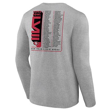 Men's Fanatics Branded Heather Gray San Francisco 49ers Super Bowl LVIII Two-Side Roster Big & Tall Long Sleeve T-Shirt