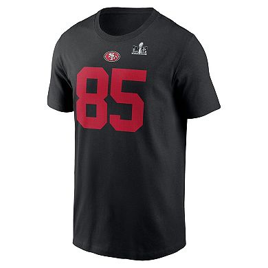 Men's Nike George Kittle Black San Francisco 49ers Super Bowl LVIII Patch Player Name & Number T-Shirt