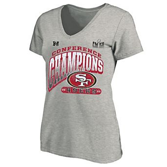 Women's Fanatics Branded Heather Gray San Francisco 49ers 2023 NFC Champions Plus Size Hail Mary V-Neck T-Shirt