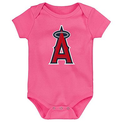 Girls Infant Fanatics Branded Los Angeles Angels 3-Pack Home Run Bodysuit Set