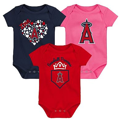 Girls Infant Fanatics Branded Los Angeles Angels 3-Pack Home Run Bodysuit Set