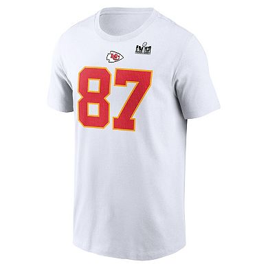 Men's Nike Travis Kelce White Kansas City Chiefs Super Bowl LVIII Patch Player Name & Number T-Shirt
