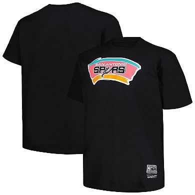 Men's Mitchell & Ness Black San Antonio Spurs Big & Tall Hardwood Classics Vintage Logo T-Shirt