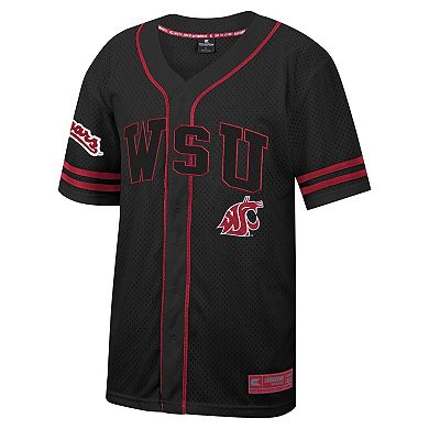 Men's Colosseum Black Washington State Cougars Free Spirited Mesh Button-Up Baseball Jersey
