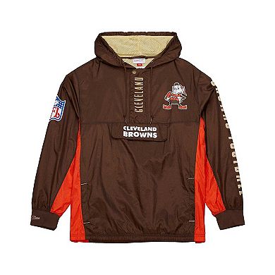 Men's Mitchell & Ness Brown Cleveland Browns Team OG 2.0 Anorak Vintage Logo Quarter-Zip Windbreaker Jacket